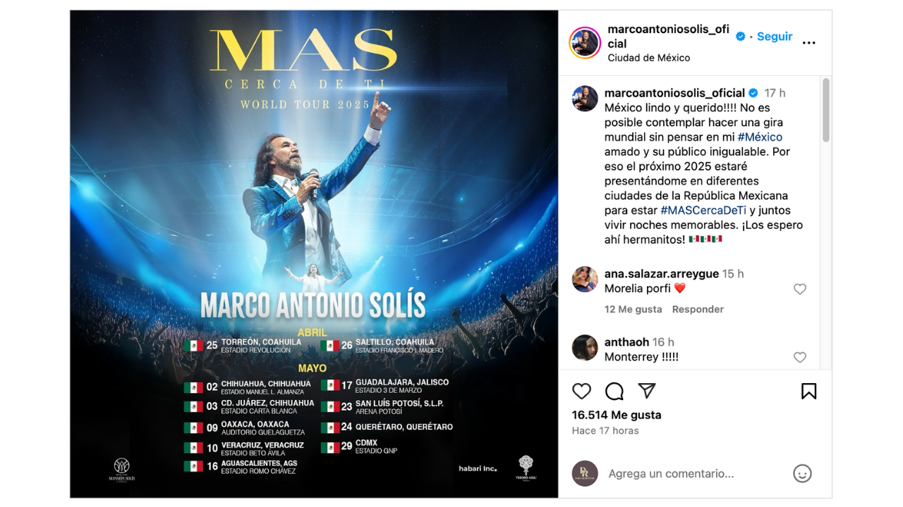El legendario Marco Antonio Solís, más conocido como "El Buki", está listo para conquistar los escenarios de México en 2025 con su gira "Más cerca de ti".