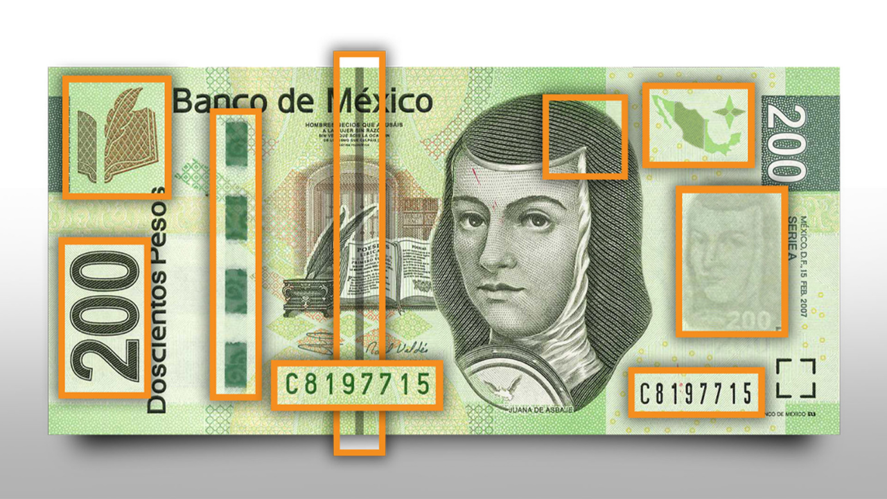 Familiarizate con los elementos de seguridad de los billetes, como la marca de agua, el hilo de seguridad y la tinta que cambia de color para evitar recibir un billete falso.