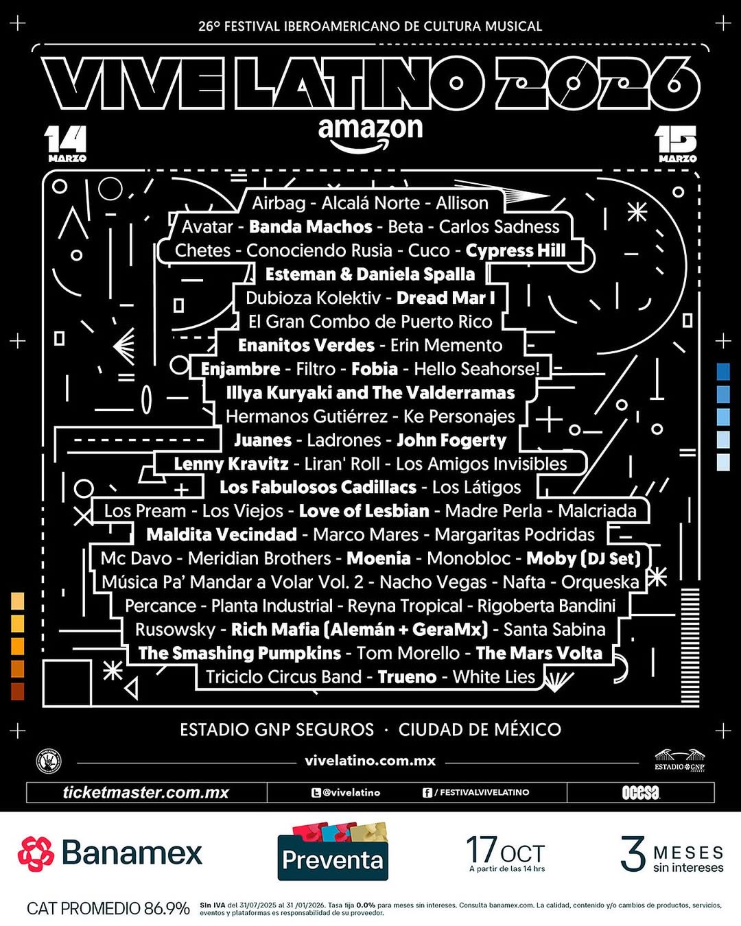 La preventa de boletos para el Vive Latino 2026 estará disponible para clientes de Citibanamex.